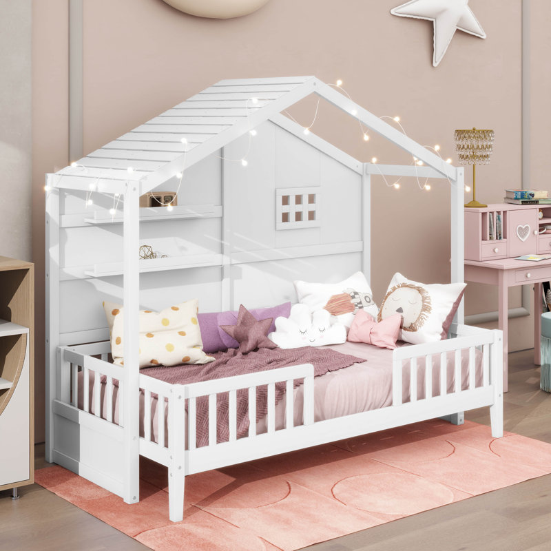Gideon House Bed With Shelves, White