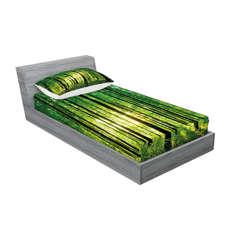 Drap-housse et coussin décoratif Ambesonne Forest vert noir jaune, Ensemble de draps pour lit simple + 3 pièces supp