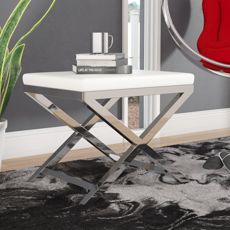 Tabouret d'appoint Axel, Argent, Simili cuir blanc