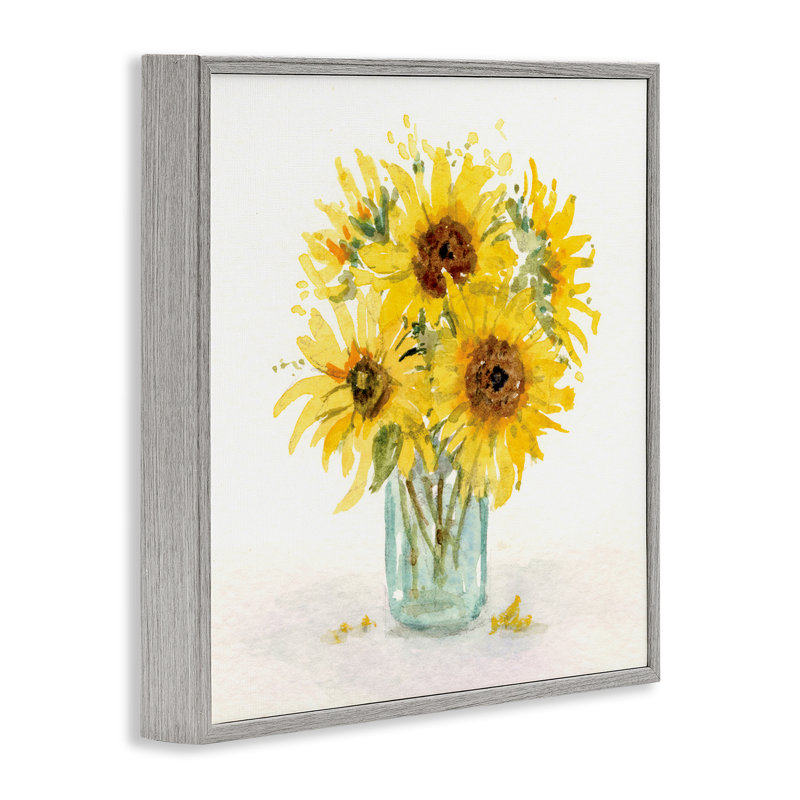 «Soft Sunflower Jar», art de la giclée encadrée par Patti Bishop, H 24 po x l 24 po, Estampe numérique Farmhouse