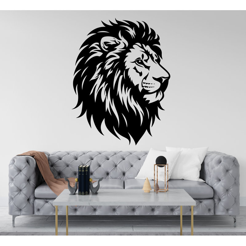 Adhésif mural lion, autocollant mural tête de lion, H 22 po x l 17 po, Brun