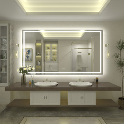 UL Certified Front & Back LED Anti-Fog Tempered Glass Bathroom/ Vanity Mirror - Basics by Wayfair™