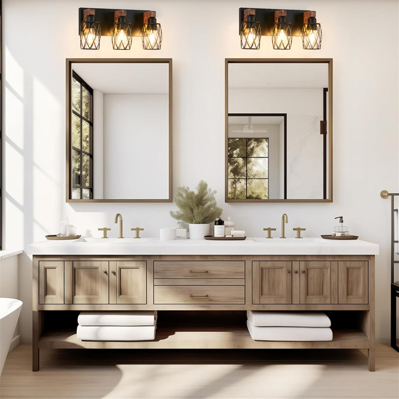 Luminaire de meuble-lavabo rétro en métal avec abat-jour en filet noir Walnet, 3