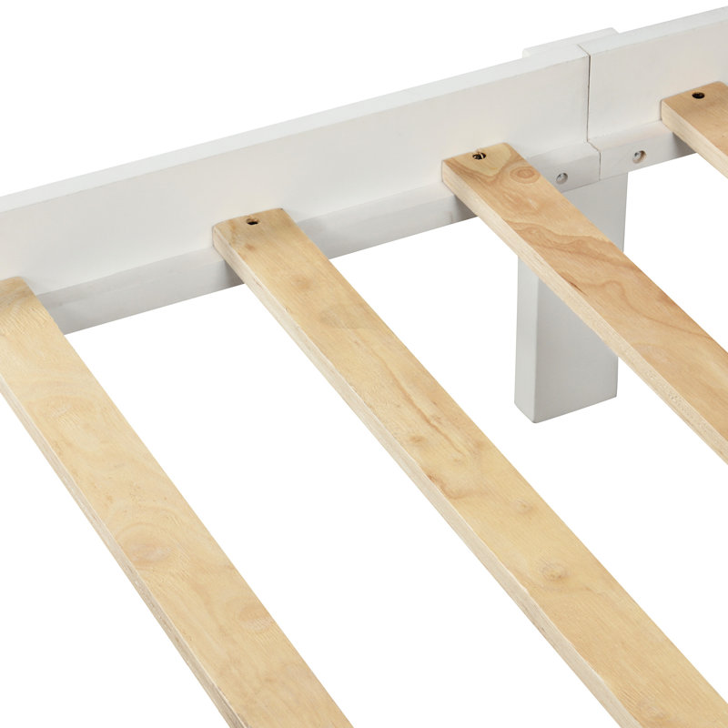 Lit simple en bois blanc avec tête de lit lumineuse et plateforme pour lit blanc - support solide à 10 lattes, facile à installer