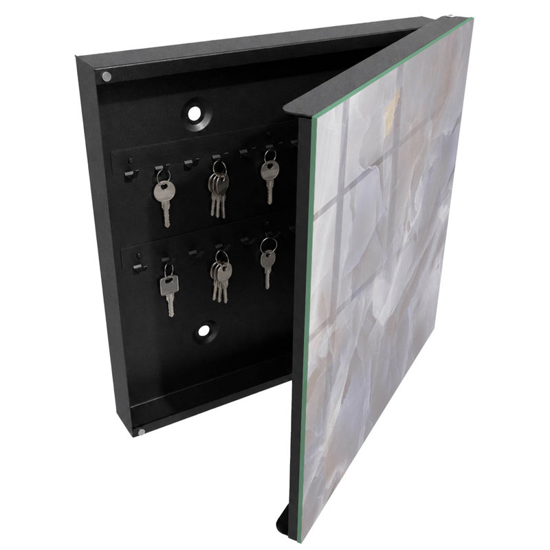 Key storage box, Opens to the right, 30x30x5, White, Abstract texture in shades of gray, 
