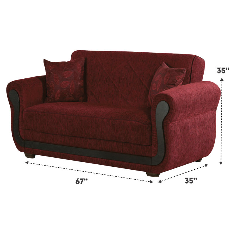 Canapé-lit 67 po à accoudoirs roulés en chenille, Chenille rouge