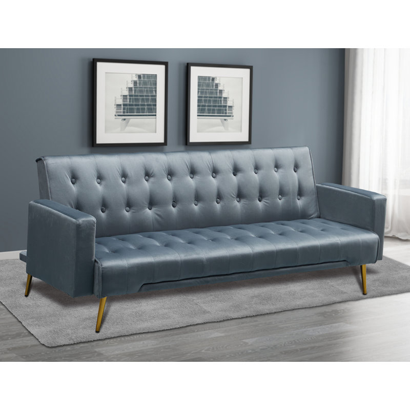 Canapé en velours à accoudoirs carrés de 74 po Verdeen, Velours gris