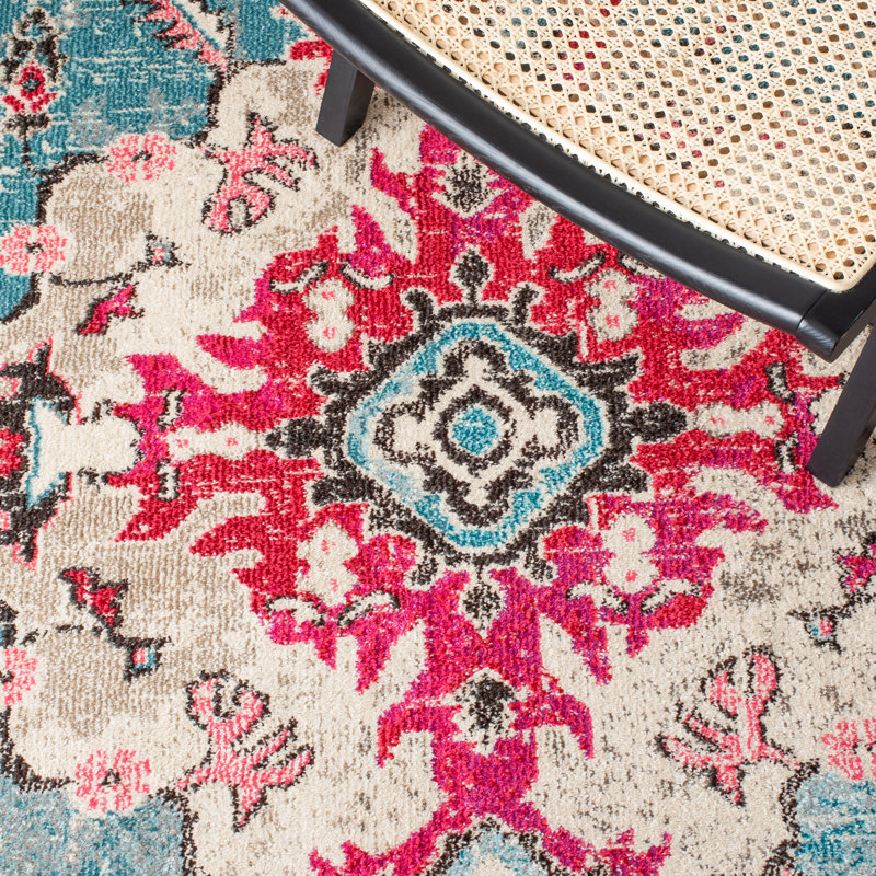 Mornington Oriental Blue/Pink Area Rug, Round 6'7"