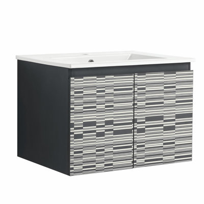 Bathroom wall-mounted washstand with ceramic bowl and soft-close door