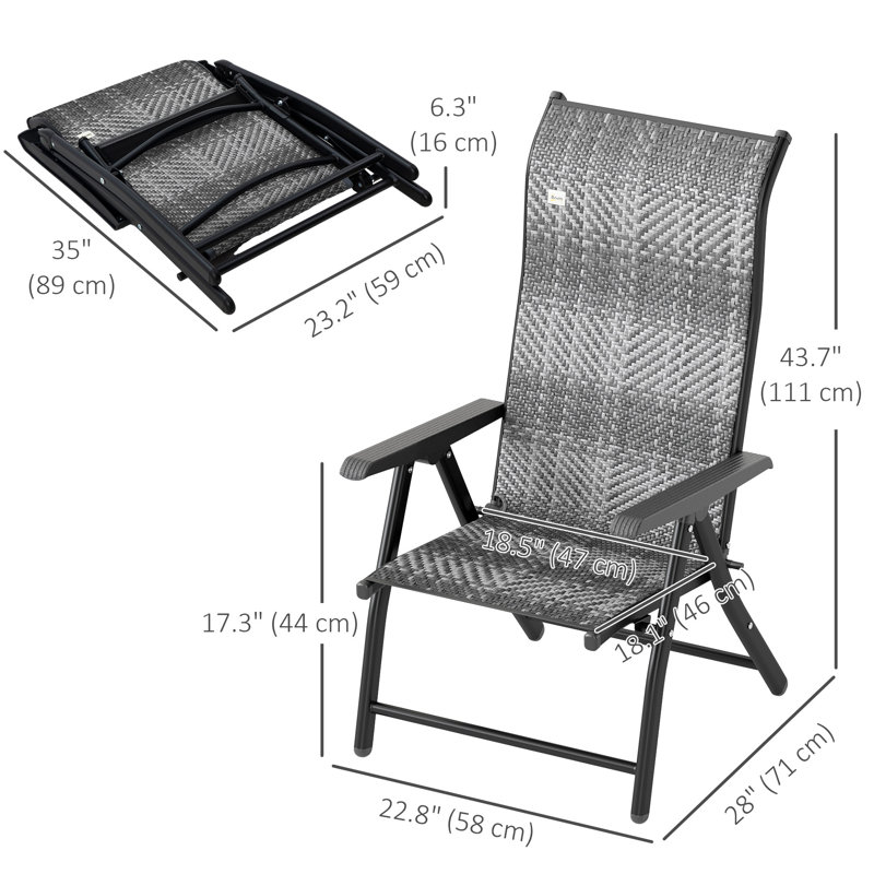 Set of 2 Outdoor Wicker Folding Chairs with Adjustable Backrest