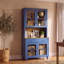 Bibliothèque Corretta 5 niveaux (183 cm H x 86 cm L) avec portes vitrées et grand espace de rangement, étagère à livres avec tiroir en bois, style bibliothèque de ferme, idéale pour le salon, le bureau ou la cuisine, beige.-270183076-270183078
