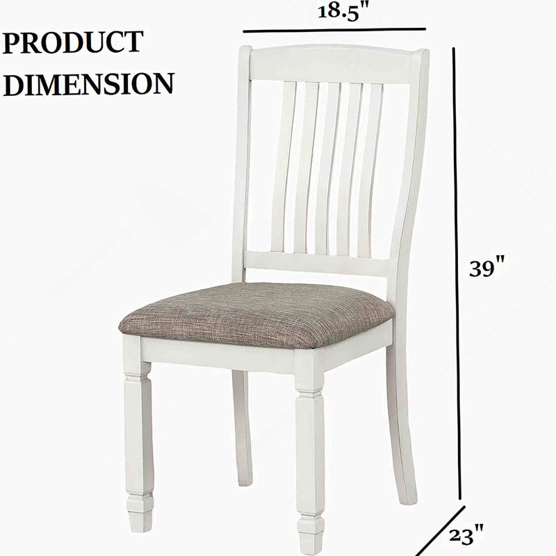 Farmhouse Style 2Pc Side Chair Slat Back Upholstered Seat Rustic White Finish Dining Room Furniture