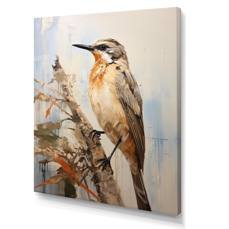 «Beige Elegant Natures Songbirds» sur toile, Toile tendue, H 20 po x l 12 po x P 1 po