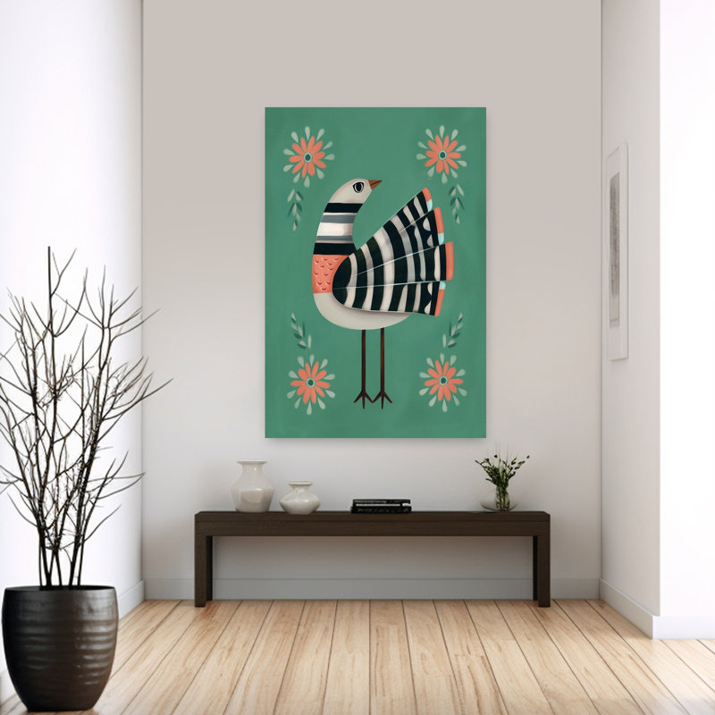 «Whimsical Teal Bird», impression d'art mural, 60" H x 40" W