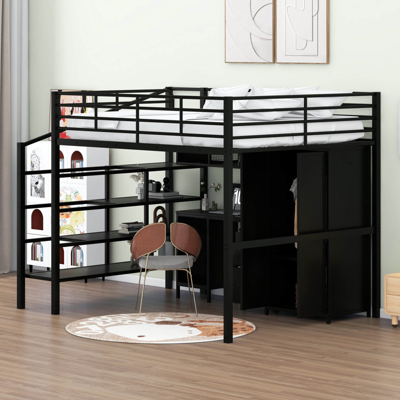 Lit mezzanine en métal avec ensemble de table et armoire Jaquelin
