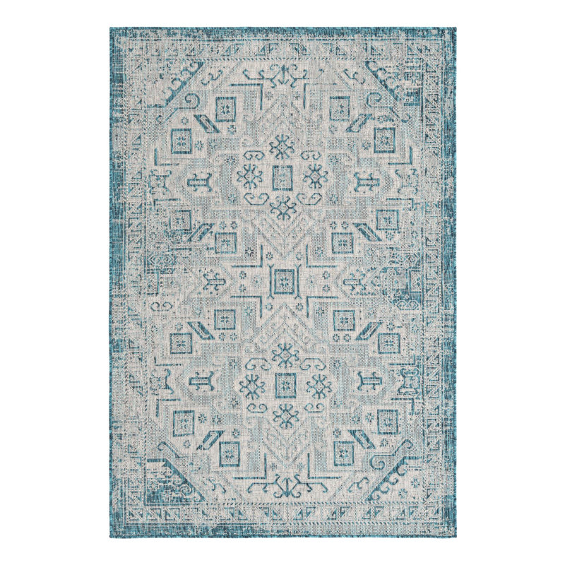 Tapis bleu sarcelle intérieur / extérieur Danera, Rectangle 5 pi 3 po x 7 pi 10 po