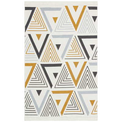 Tapis de couloir écologique, 100% coton recyclé, 31,5 po x 118,1 po | Épaisseur: 0,1 po | Conception à tissage plat en jaune et gris, durable et facile à nettoyer | Parfait pour les vestibules et les espaces de vie
