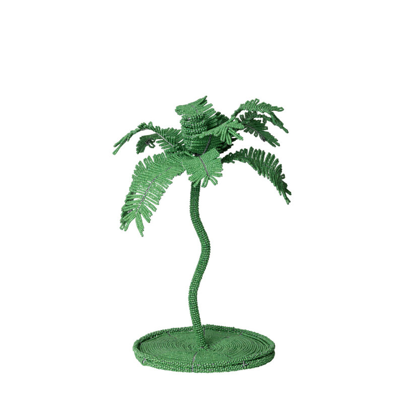 Desert Palm Tree Candlestick, Jade Green, 15" H x 9" W x 9" D
