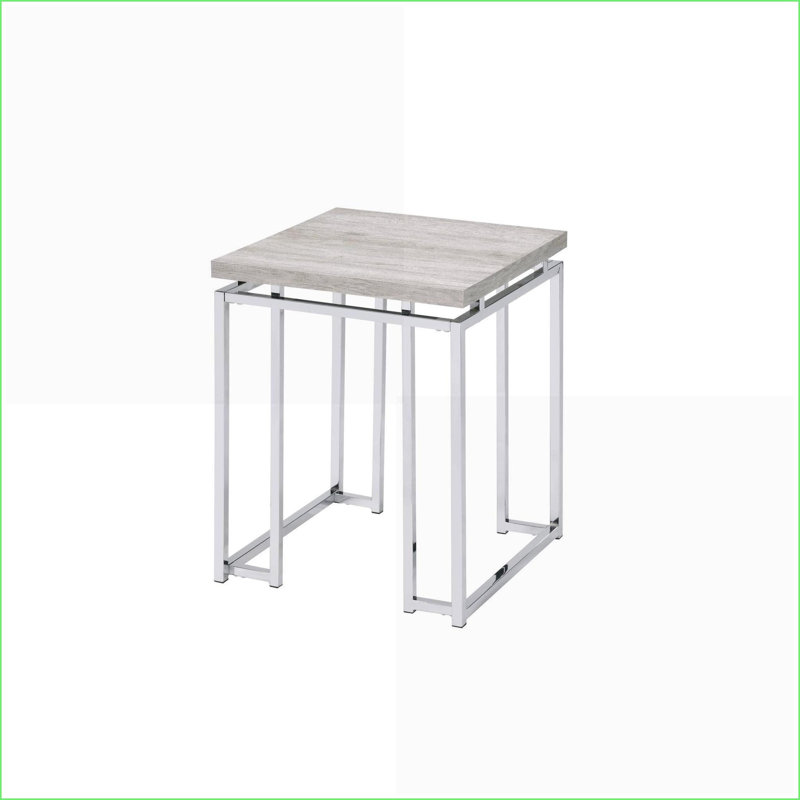 Table basse moderne en chêne naturel et chrome pour le salon, conception robuste et peu encombrante