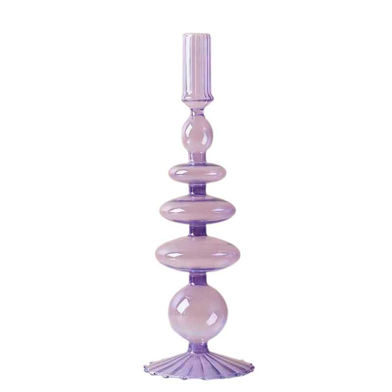 Vase en verre pour centre de table moderne et élégant porte-bougie de mariage mariage décoration de pendaison de crémaillère base rayée mauve