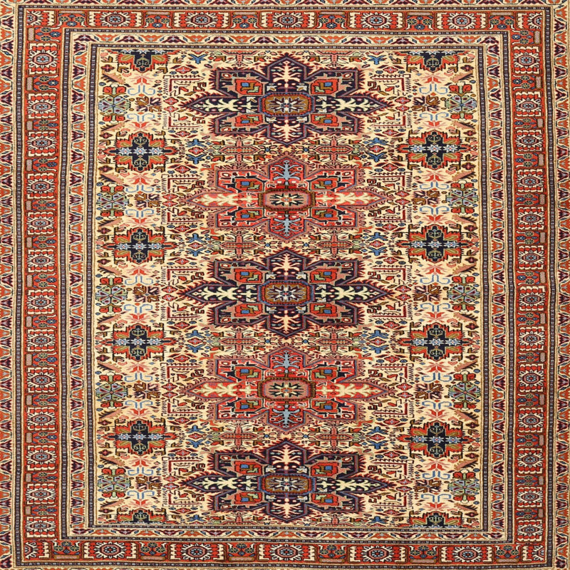 Tapis oriental beige / rouge, Rond 7 pi