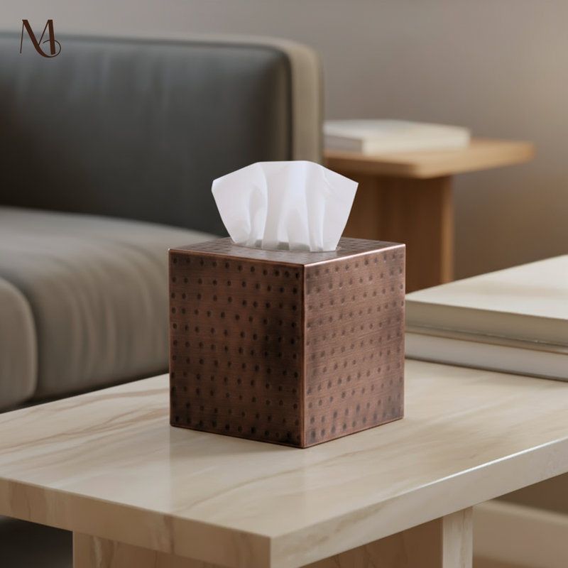 Hand Hammered Metal Tissue Box Cover, Antique Copper