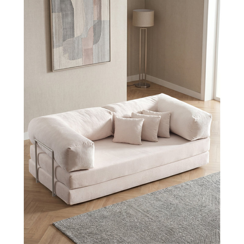 Canapé modulaire en velours crème à assise basse, Crème
