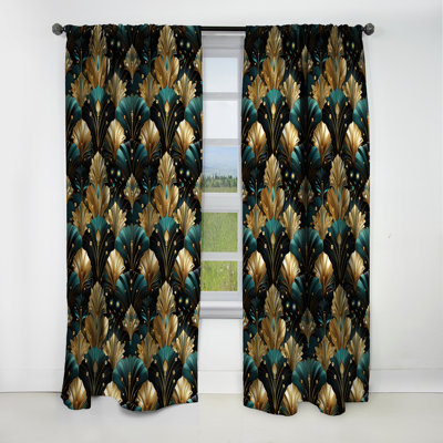 Motif glam riche art déco or riche et émeraude - Rideau damassé - Rideau occultant en velours - 1 panneaux