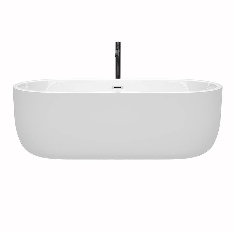 Juliette 71'' x 31.5'' Freestanding Soaking Acrylic Bathtub with Faucet, White/Polished Chrome/Matte Black