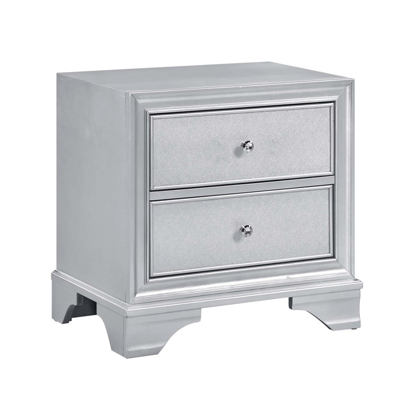 Silver Finish Glam Storage Nightstand Of 2-Drawers Contemporary Bedroom Furniture 1Pc Bedside Table