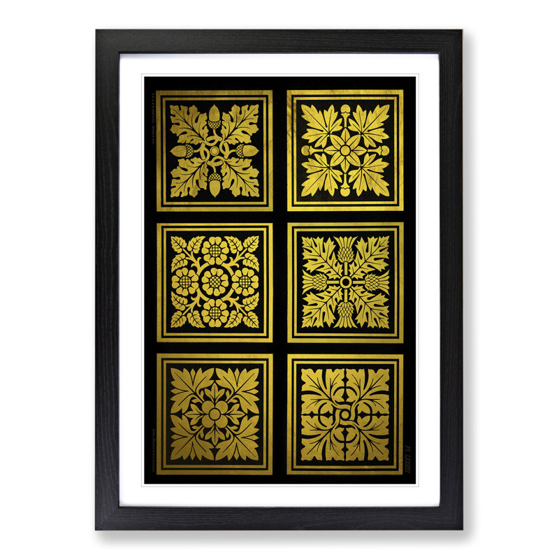 Golden Patterns - Picture Frame Graphic Art, 36cm H x 27cm W x 2cm D, Black Framed