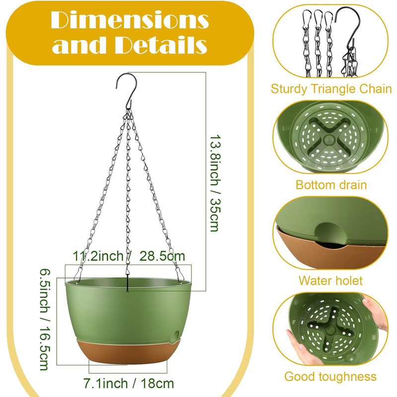6 pots à fleurs suspendus 11,2 pouces