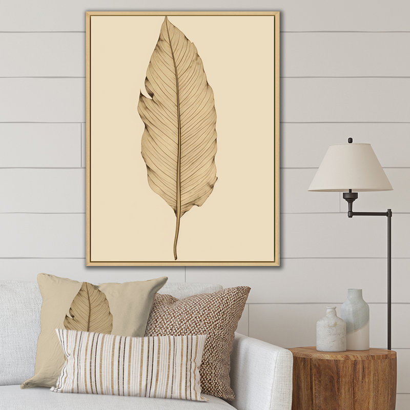 «Minimal Botanicals», feuille de palmier sur fond blanc, H 40 po x l 30 po, Encadrement doré