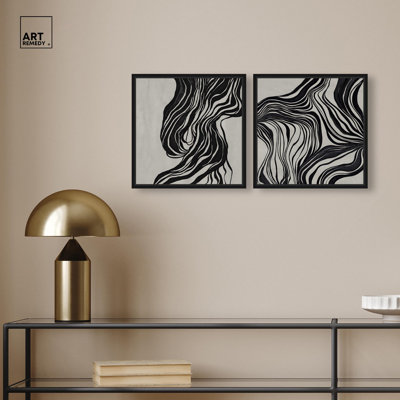Emotional Flow Canvas Print Modern Wall Art Set by Art Remedy, Black Frame, 12 x 12