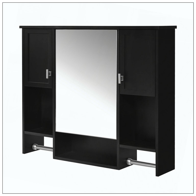Wall Mounted Medicine Cabinet Mirror Towel Bar Bathroom Storage, Black
