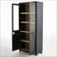 Vitrine de style Mid-Century avec portes vitrées, tablettes réglables et rangement - placage de bois de frêne noir | Salon | Panneau de fibres à densité moyenne