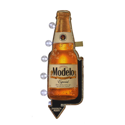 Light Up LED Modelo Beer Bottle Metal Sign Tin Home Bar Garage Wall Art Man Cave Shop Decor