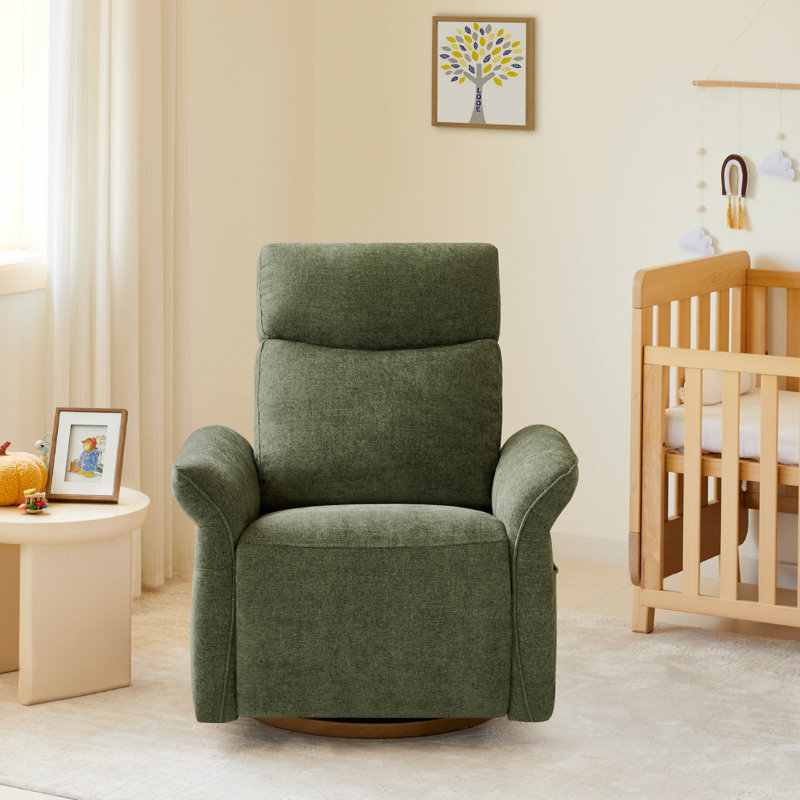 Triple-Motor Swivel Glider Power Recliner With Power Headrest And Power Lumbar, Moss Green Polyester