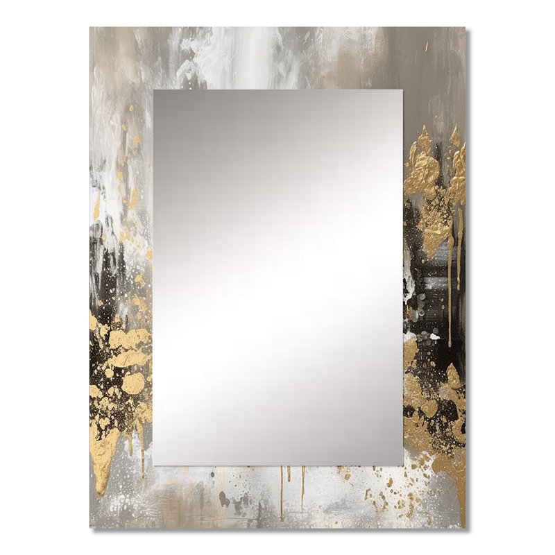 Abstrait moderne moderne doré - grand miroir mural, miroir décoratif blanc, impression d'art en métal, 32 po x 24 po