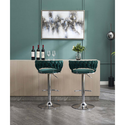 Ensemble de 2 tabourets de bar, avec repose-pieds chromé et base pivotante en velours à hauteur réglable et tabouret de bar simple chromé