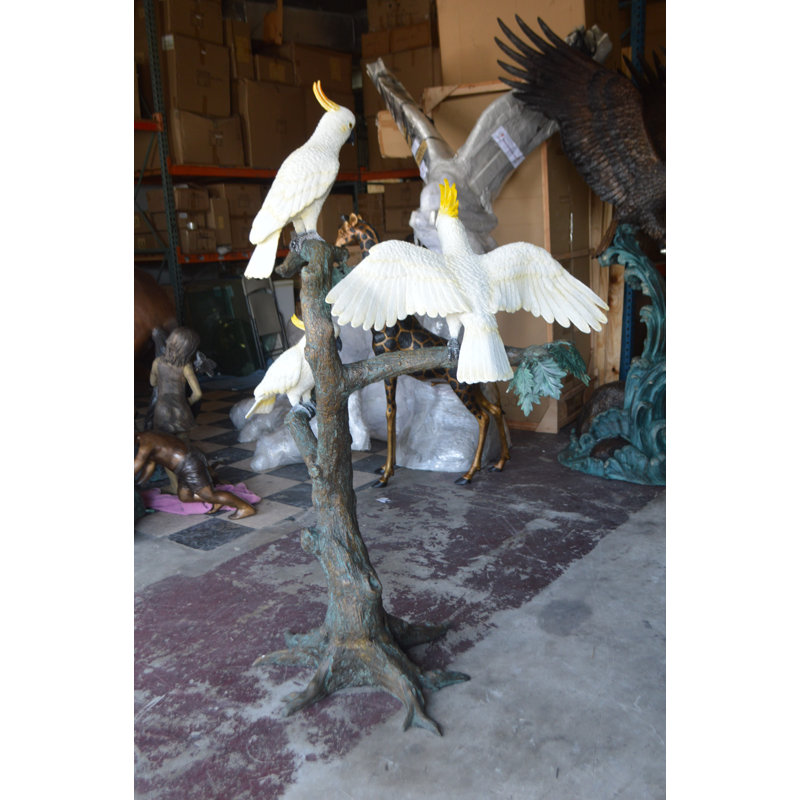 Bronze Tropical Cockatoo Tree Statue with Hand-Painted Finish