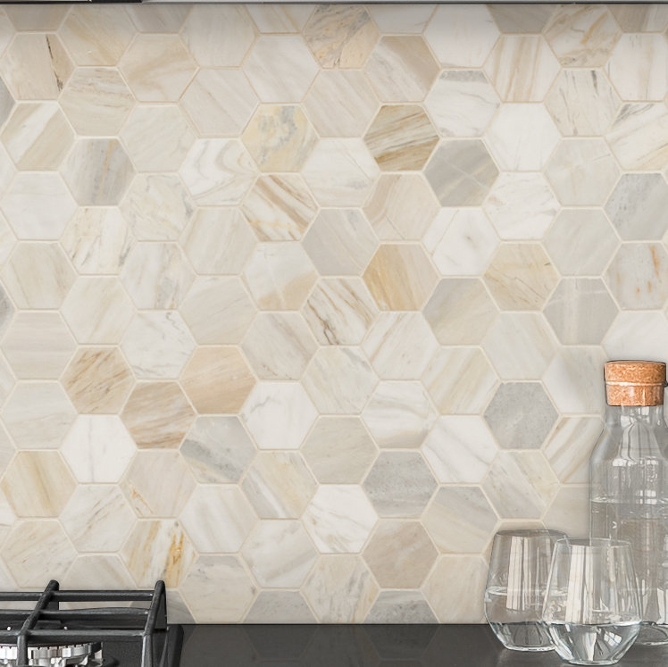 Selene Oro Hexagon 12 in. x 12 in. Honed Marble Mosaic Floor and Wall Tile
