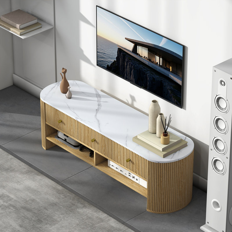 Meuble télé avec rangement, table télé pour téléviseur de 32 à 65 po, naturel, Naturel