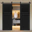 Porte de grange coulissante double en panneau de fibres à densité moyenne noyer noir 2 panneaux 84 po x 76 po Double-136220446