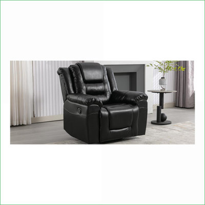 Recliners - Manual Rocking 360° Swivel Chair with Wide Armrests | Black | PU Upholstery