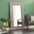 Wood Floral Brown Wall Mirror with Detailed Cream Carvings