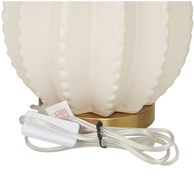 Ceramic Gourd Style Base Cream Table Lamp with Drum Shade, 18.5" H x 11.5" W x 11.5" D
