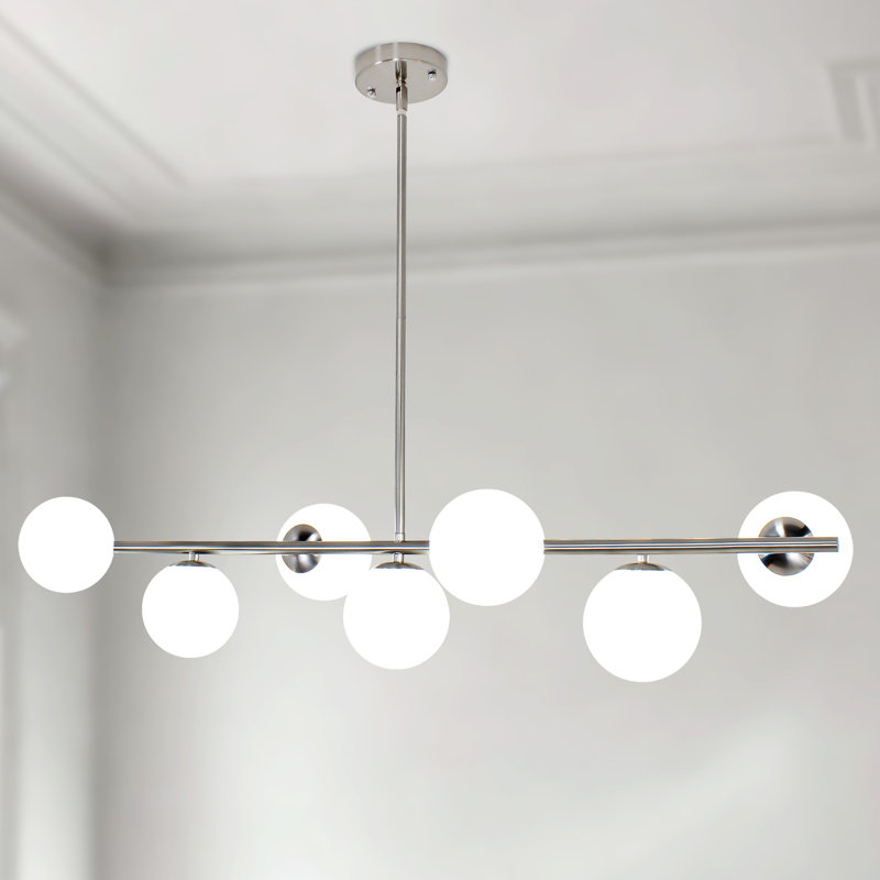 Kason Modern 7-Lights linear globe chandelier, Satin Nickel, White