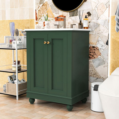 Elegant Freestanding Bathroom Vanity with Adjustable Storage, Soft-Closing Hinges and Ceramic Sink