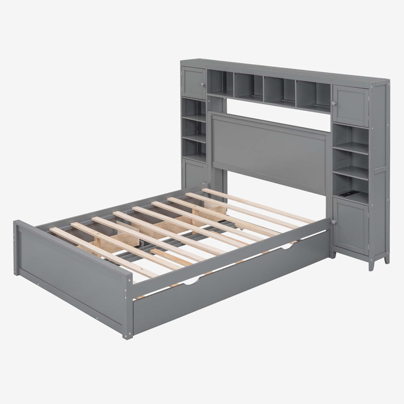 Lit plateforme 2 tiroirs avec lit gigogne Brython, Plein, Gris